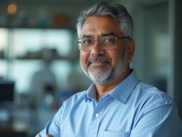 Dr. Satchin Panda, a biologist, explaining a concept with a focused expression.