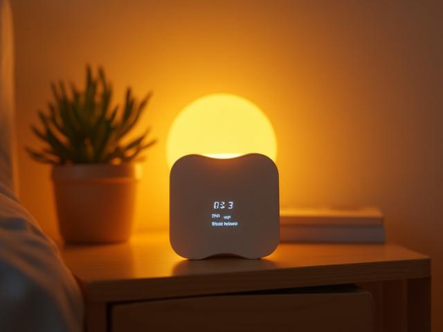Sunrise simulation alarm clock on a bedside table
