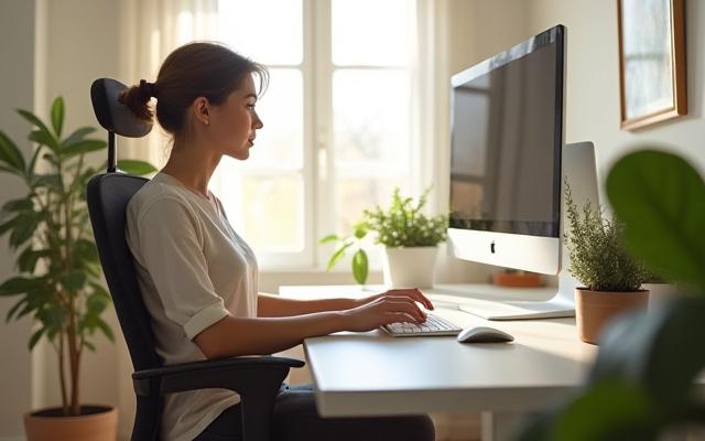 Ergonomically set up home office with natural light